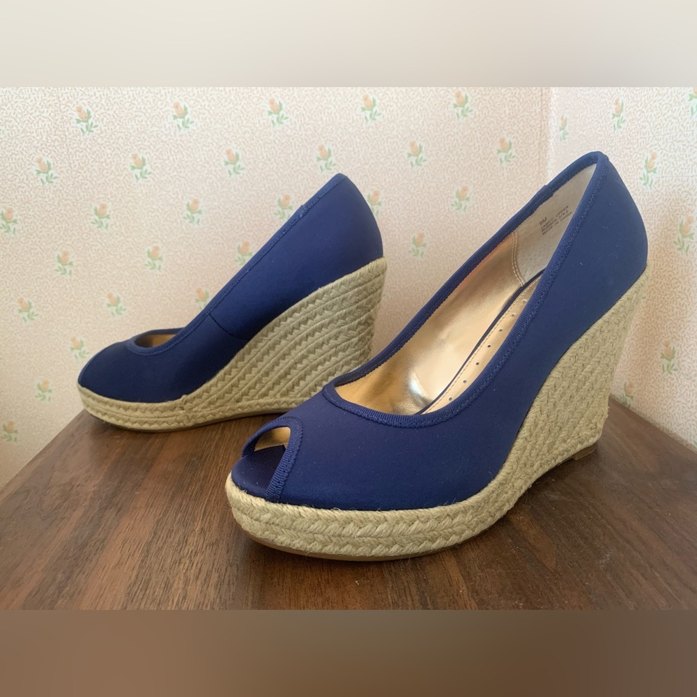 New Nordstrom Boutique Peep Toe Wedge Tropez Blue Size 9